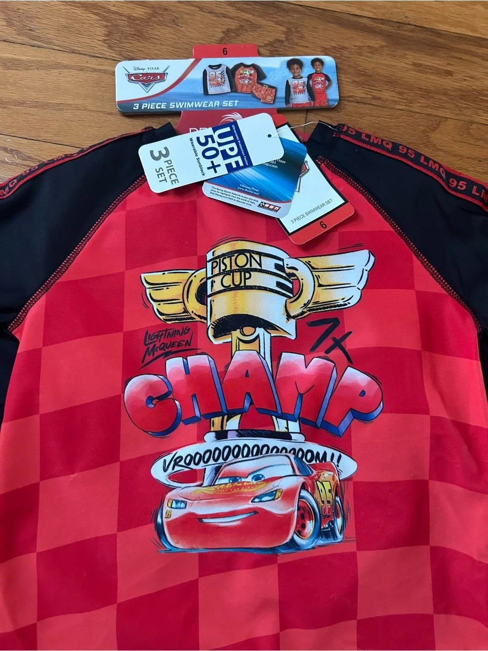 NWT Disney Pixar Lightning car UPF 50+ boys 3pcs swimwear set size 6